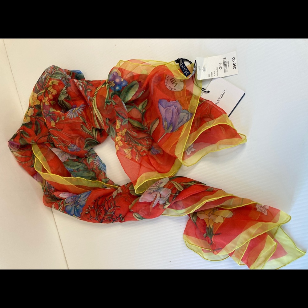 Mantero Multicolor Floral Silk Italy Comfort Rectangle Scarf 52 X 104” NWT E5-27